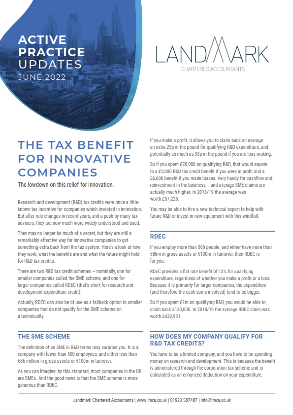 June 2022 - The Tax Benefit for Innovative Companies