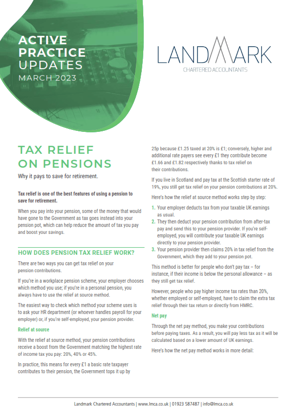 March 2023 - Tax Relief on Pensions